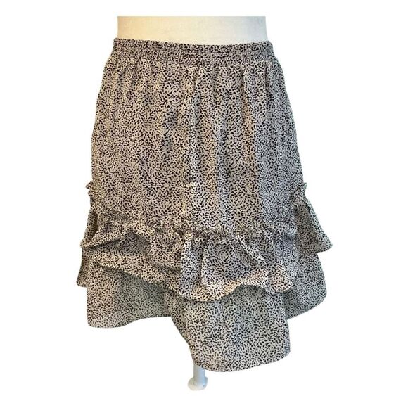 Sienna Sky Tiered Leopard Print Mini Skirt Cream Black Layered Ruffles Pull-On S - Picture 3 of 7